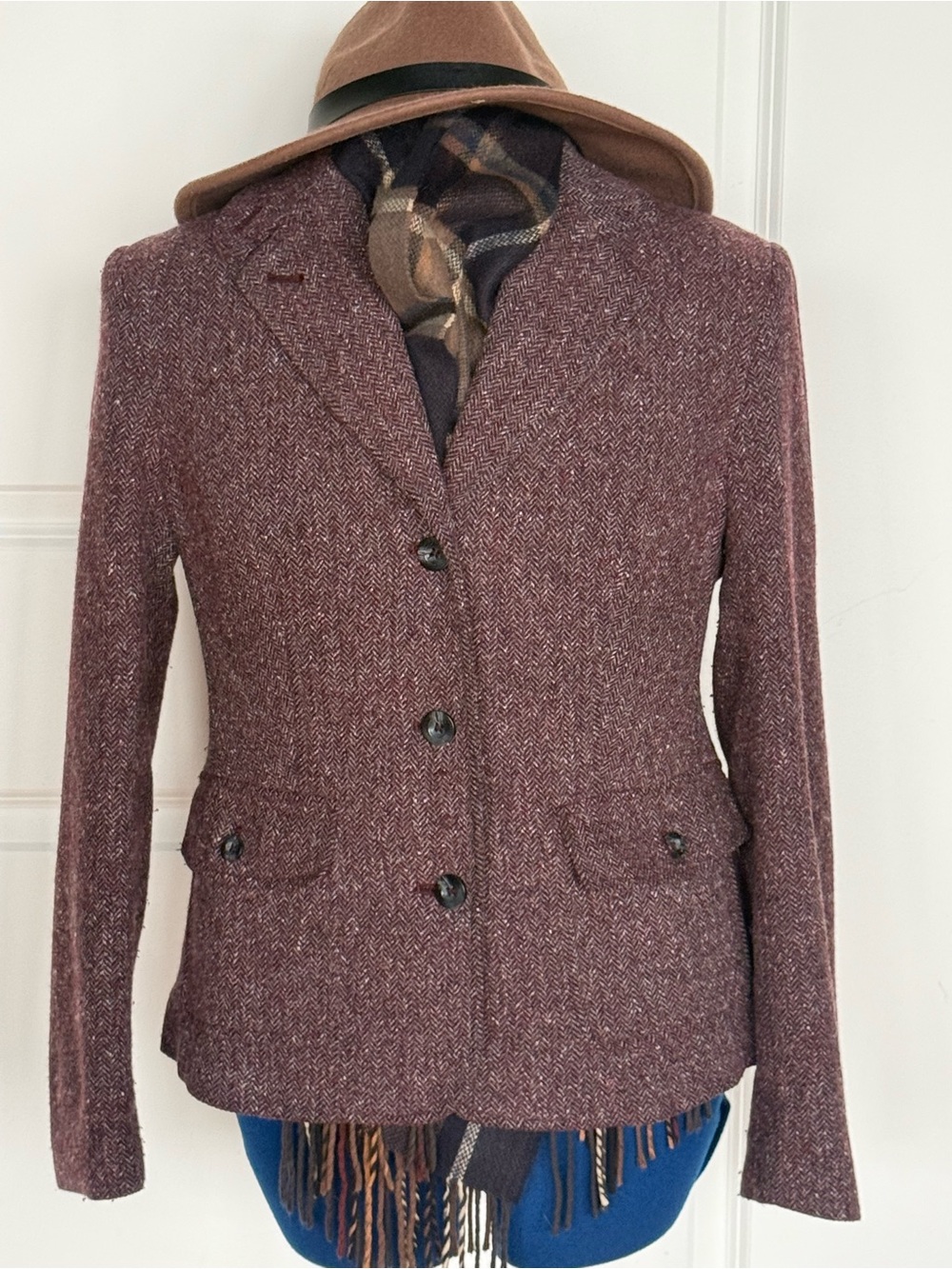 🍂 Vintage L.L.Bean Wool Silk Herringbone Blazer — Burgundy/Plum
